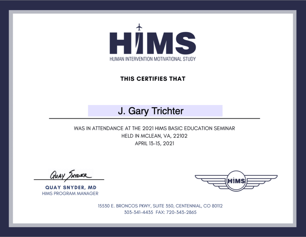 Gary Trichter HIMS Certificate